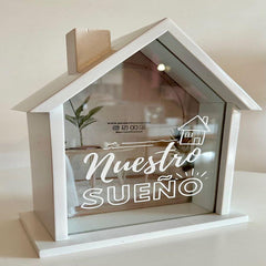 Alcancía casita doble propósito, color blanca