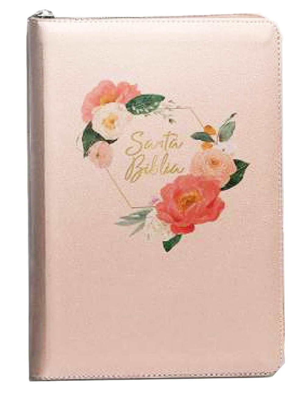 Biblia  Letra Grande Tamano Manual con Cierre Indice Semil Piel en color Durazno con flores- RVR 1960