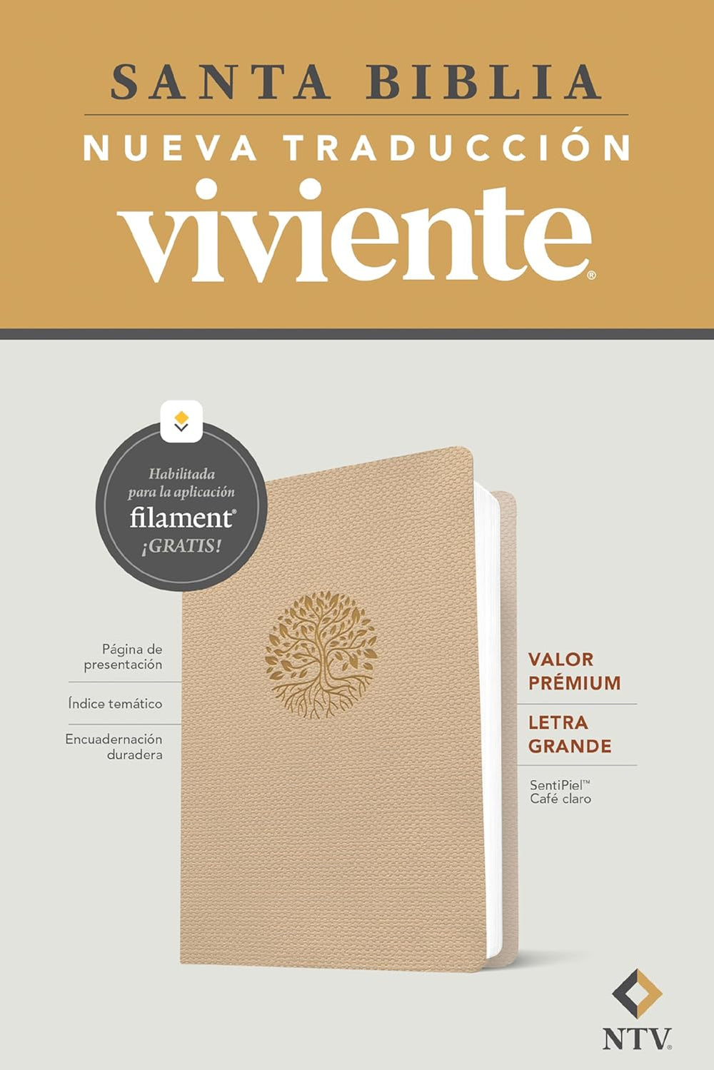 Biblia Valor premium fillament, letra grande, color beige - NTV