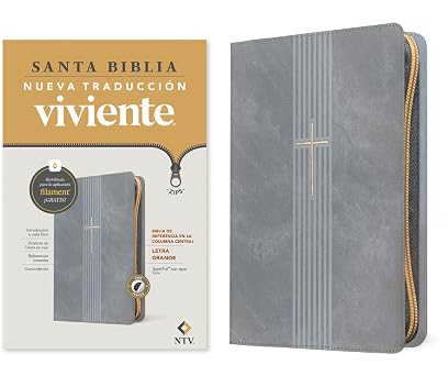 Biblia de referencia, letra grande de zíper con Filament, SentiPiel Gris, Índice, Letra Roja - NTV