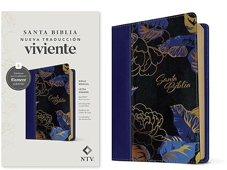 BIBLIA MANUAL, LETRA GRANDE CON FILAMENT, COLOR AZUL, NTV