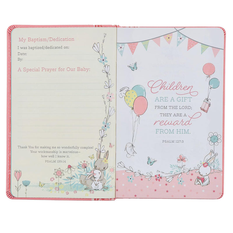 Biblia de Recuerdo para Bebé Niña NLT – Cuero Sintético Rosa