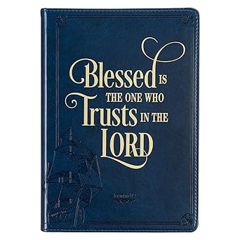 DIARIO DE PIEL SINTÉTICA , COLOR AZUL "BLESSED IS THE ONE ..."