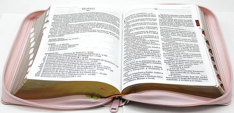 Biblia Letra Grande, Tamano Manual con Cierre e Índice Sïmil piel en color rosa y diseno Jardin - RVR 1960