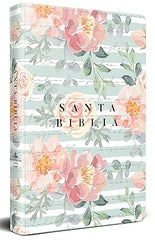 Biblia letra grande, tamaño manual, tapa dura rosas rosadas - RVR 1960