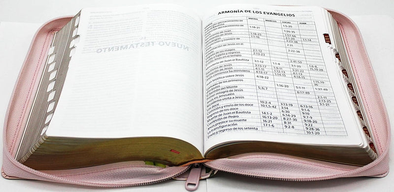 Biblia Letra Grande, Tamano Manual con Cierre e Índice Sïmil piel en color rosa y diseno Jardin - RVR 1960