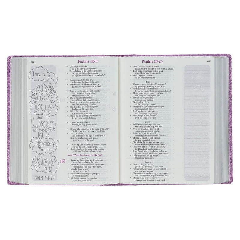 Mi Biblia Creativa en Inglés para Niñas ESV – Edición Glitter Morado