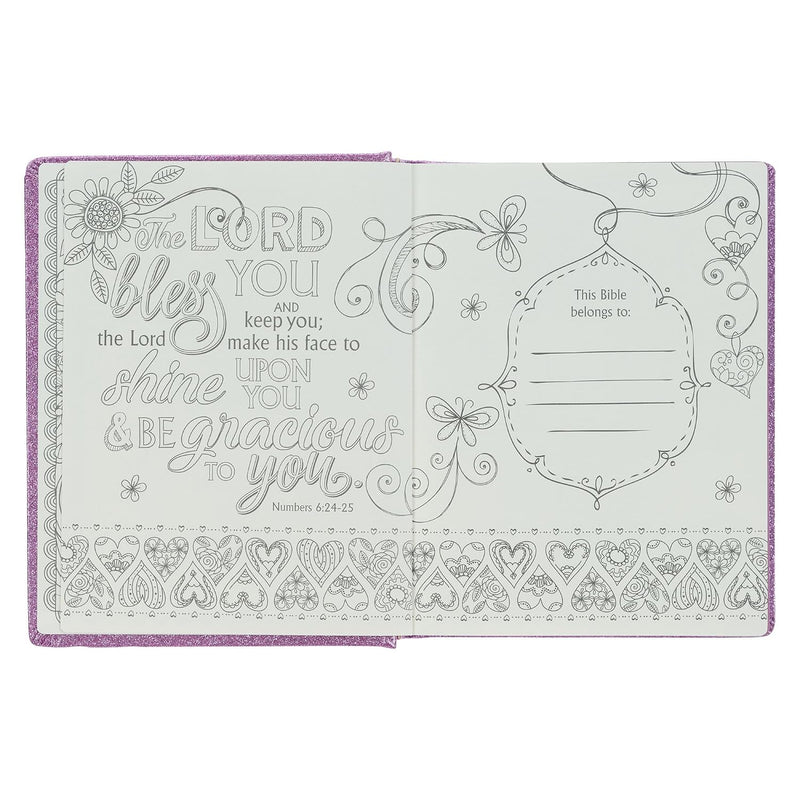 Mi Biblia Creativa en Inglés para Niñas ESV – Edición Glitter Morado