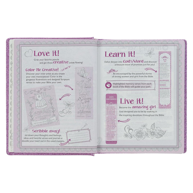 Mi Biblia Creativa en Inglés para Niñas ESV – Edición Glitter Morado