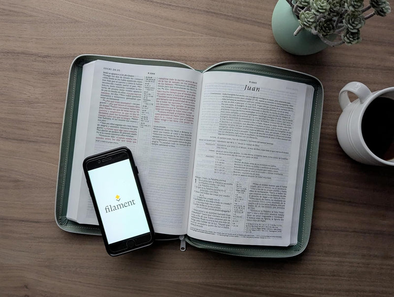 Biblia de referencia, letra grande de zíper con Filament, SentiPiel Verde, Índice, Letra Roja - NTV