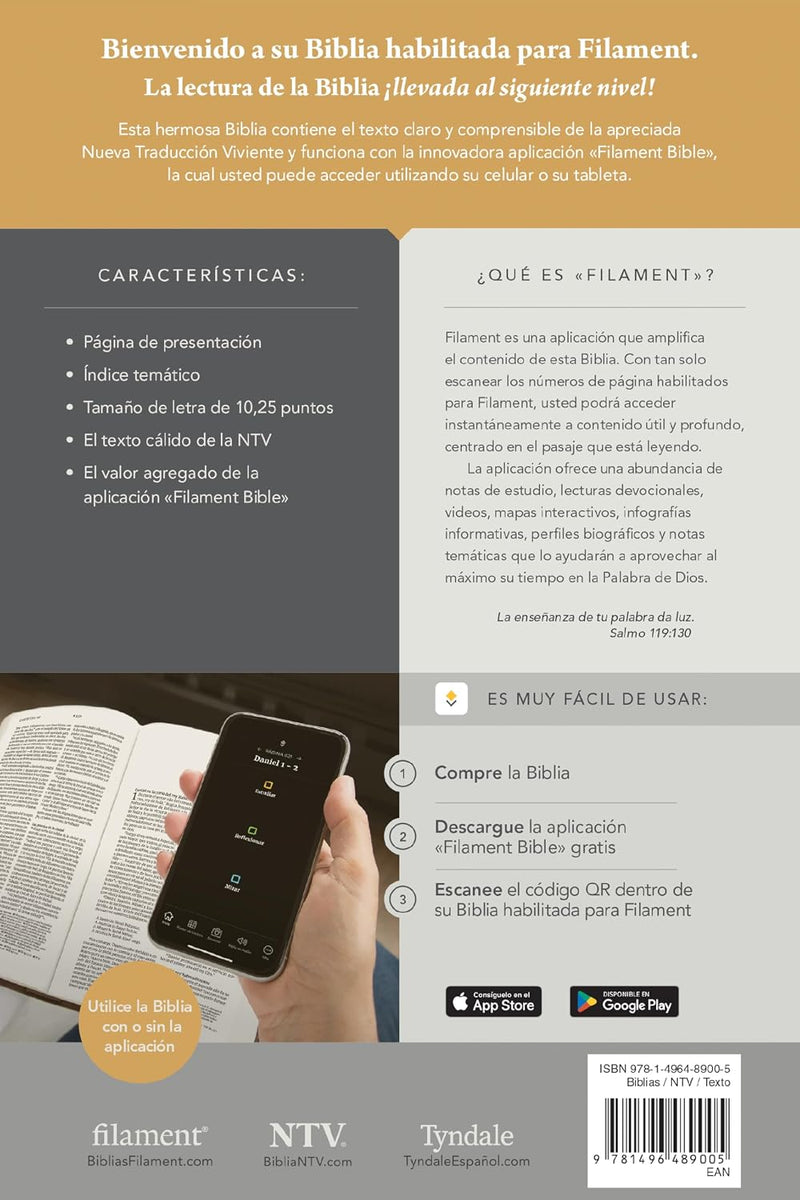 Biblia valor prémium, letra grande con Filament, SentiPiel Gris - NTV