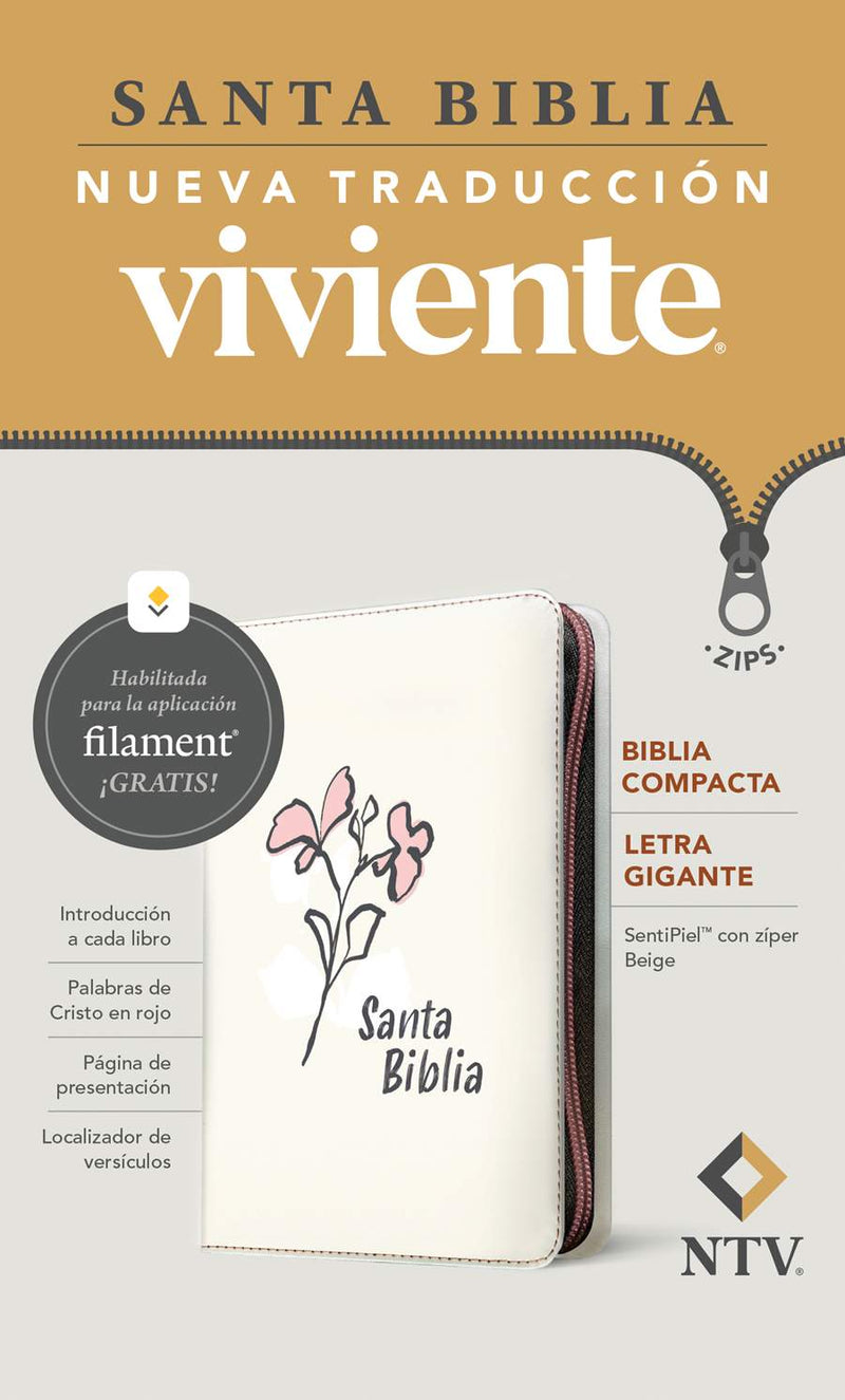 Biblia Compacta Letra Gigante Beige con Zipper y Filament- NTV