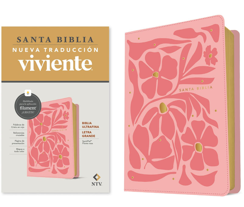 Biblia Ultrafina Flores Rosa, Letra Grande con Filament- NTV