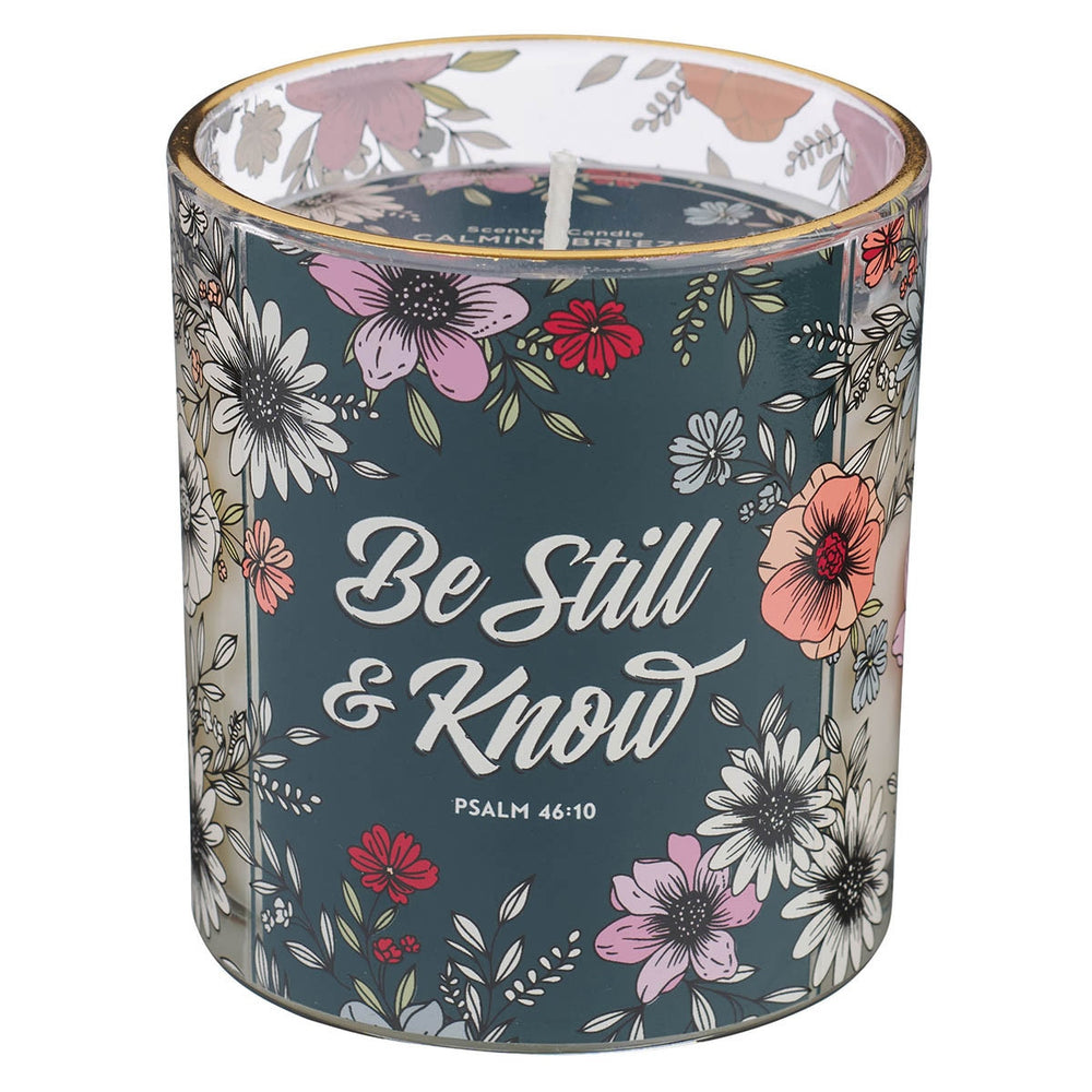 Vela Aromática “Be Still” Botanical Teal – Calming Breeze (Salmo 46:10)
