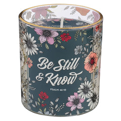 Vela Aromática “Be Still” Botanical Teal – Calming Breeze (Salmo 46:10)