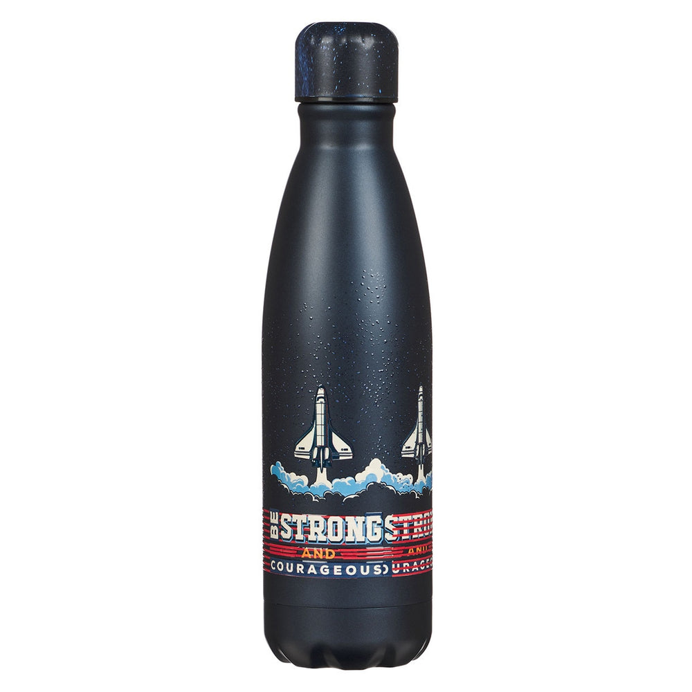 BOTELLA DE AGUA EN ACERO INOXIDABLE, COLOR AZUL "BE STRONG AND COURAGEOUS "