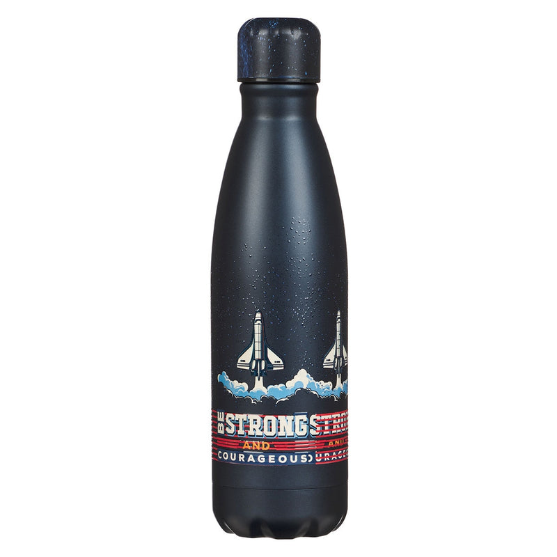 BOTELLA DE AGUA EN ACERO INOXIDABLE, COLOR AZUL "BE STRONG AND COURAGEOUS "