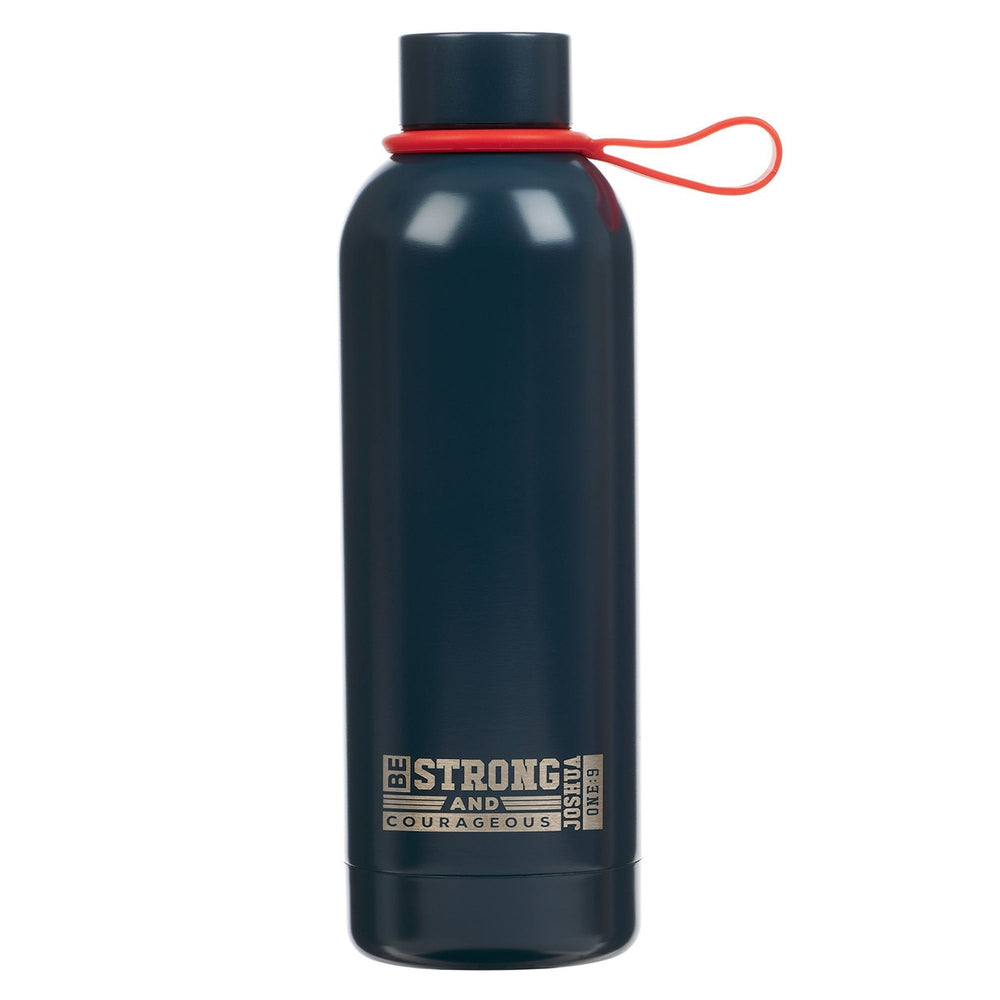 BOTELLA DE AGUA EN ACERO INOXIDABLE, COLOR AZUL "STRONG AND COURAGEOUS "