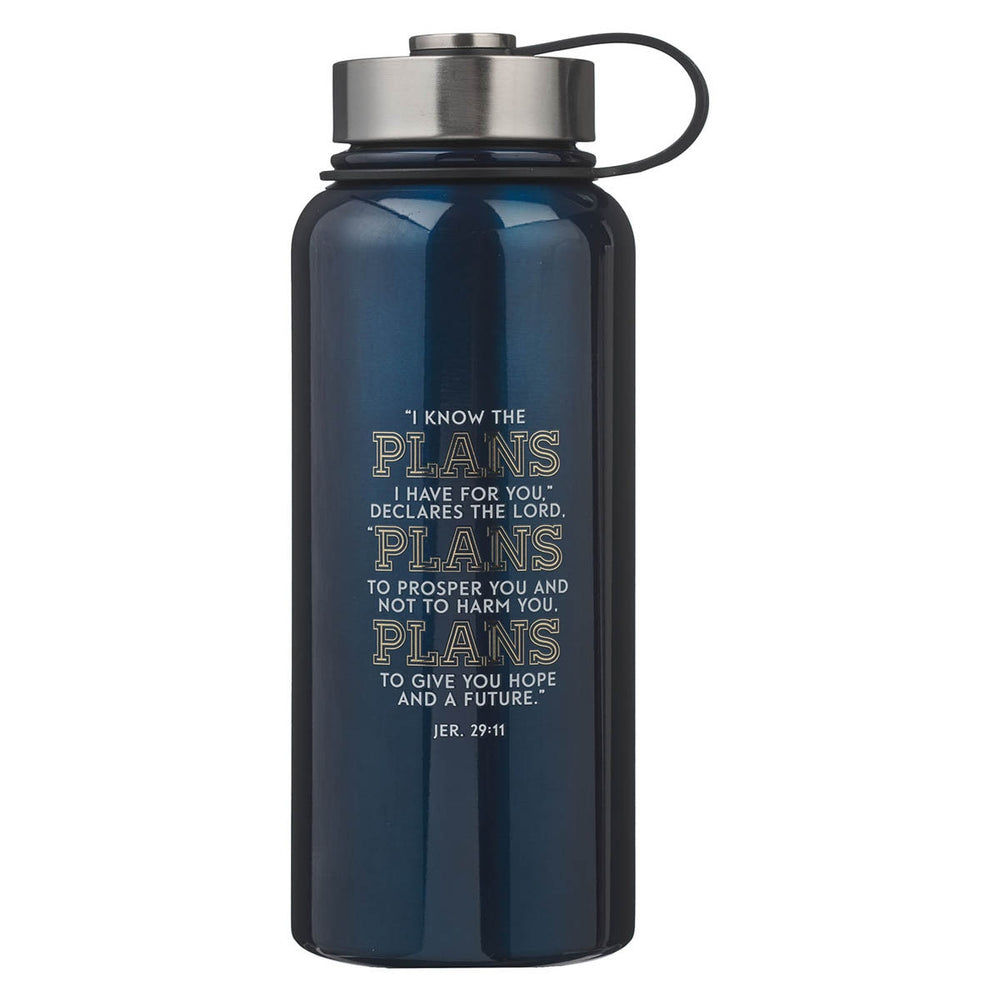 Botella Térmica Azul “Planes de Bien” Jeremías 29:11 – 34 oz