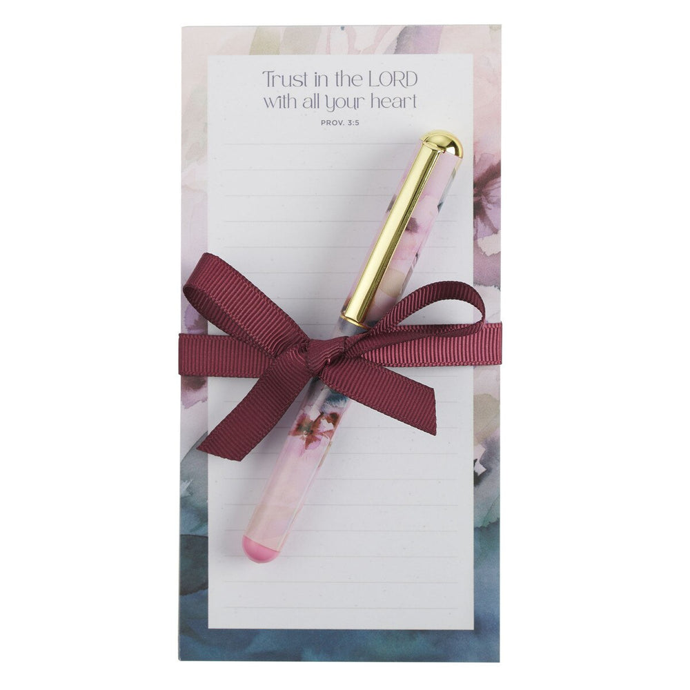 SET DE REGALO BLOCK DE NOTAS Y BOLIGRAFO "TRUST IN THE LORD"