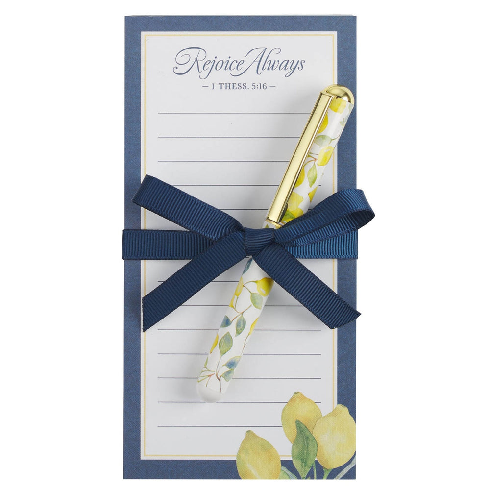 SET DE REGALO BLOCK DE NOTAS Y BOLIGRAFO "REJOICE ALWAYS"