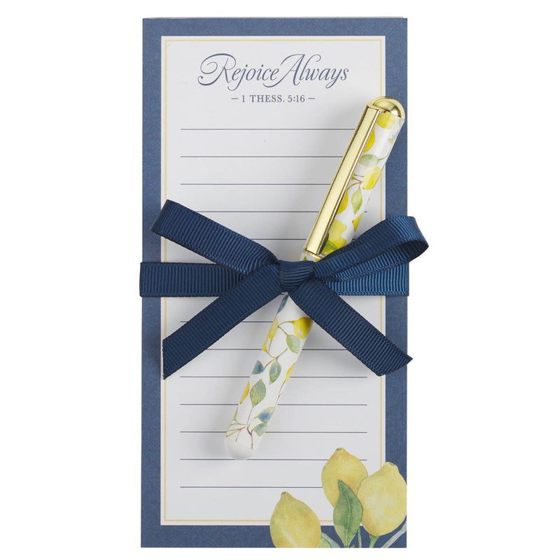 SET DE REGALO BLOCK DE NOTAS Y BOLIGRAFO "REJOICE ALWAYS"