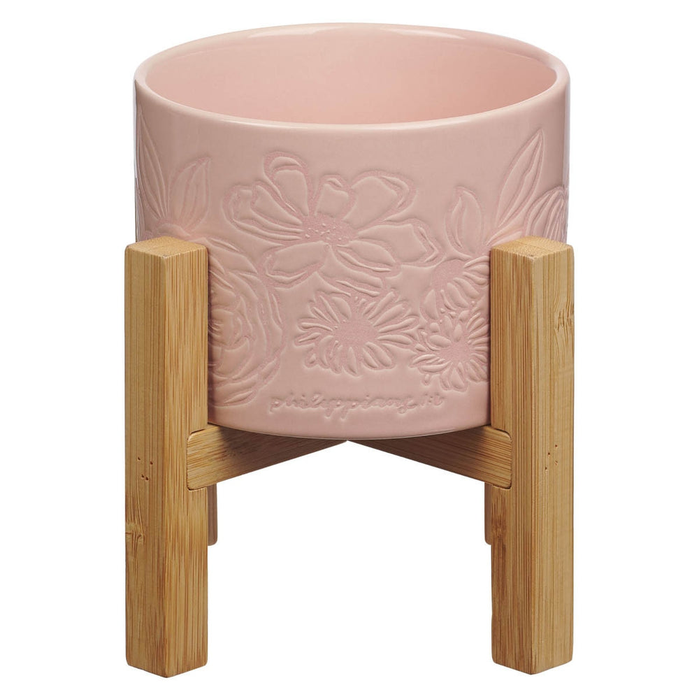 Maceta con soporte en bamboorosada "Sophia"