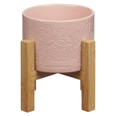 Maceta con soporte en bamboorosada 