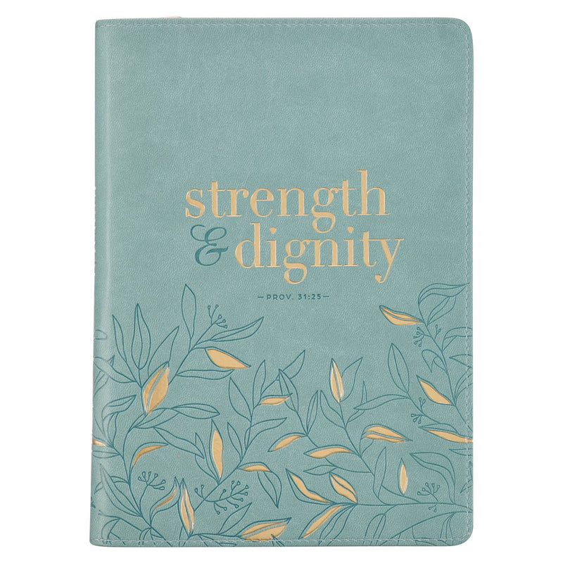 DIARIO  DE CUERO SINTÉTICO COLOR VERDE AZULADO " STRENGTH AND DIGNITY"
