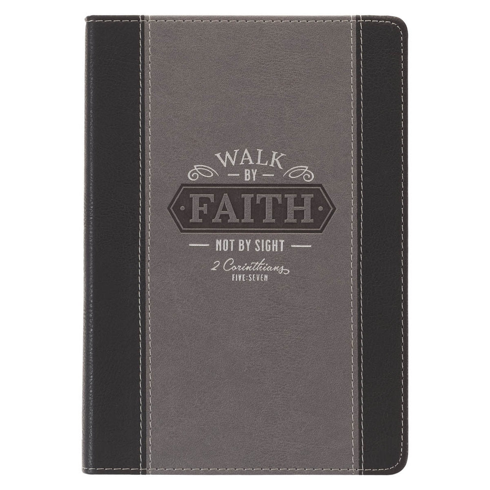 DIARIO DE PIEL SINTÉTICA, COLOR NEGRAOY GRIS "WALK BY FAITH"