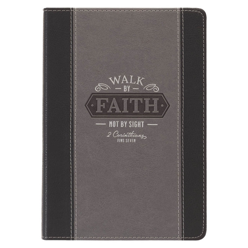 DIARIO DE PIEL SINTÉTICA, COLOR NEGRAOY GRIS "WALK BY FAITH"