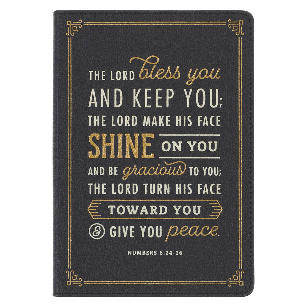 DIARIO DE PIEL SINTÉTICA , COLOR NEGRO "BLESS YOU AND KEEP YOU"