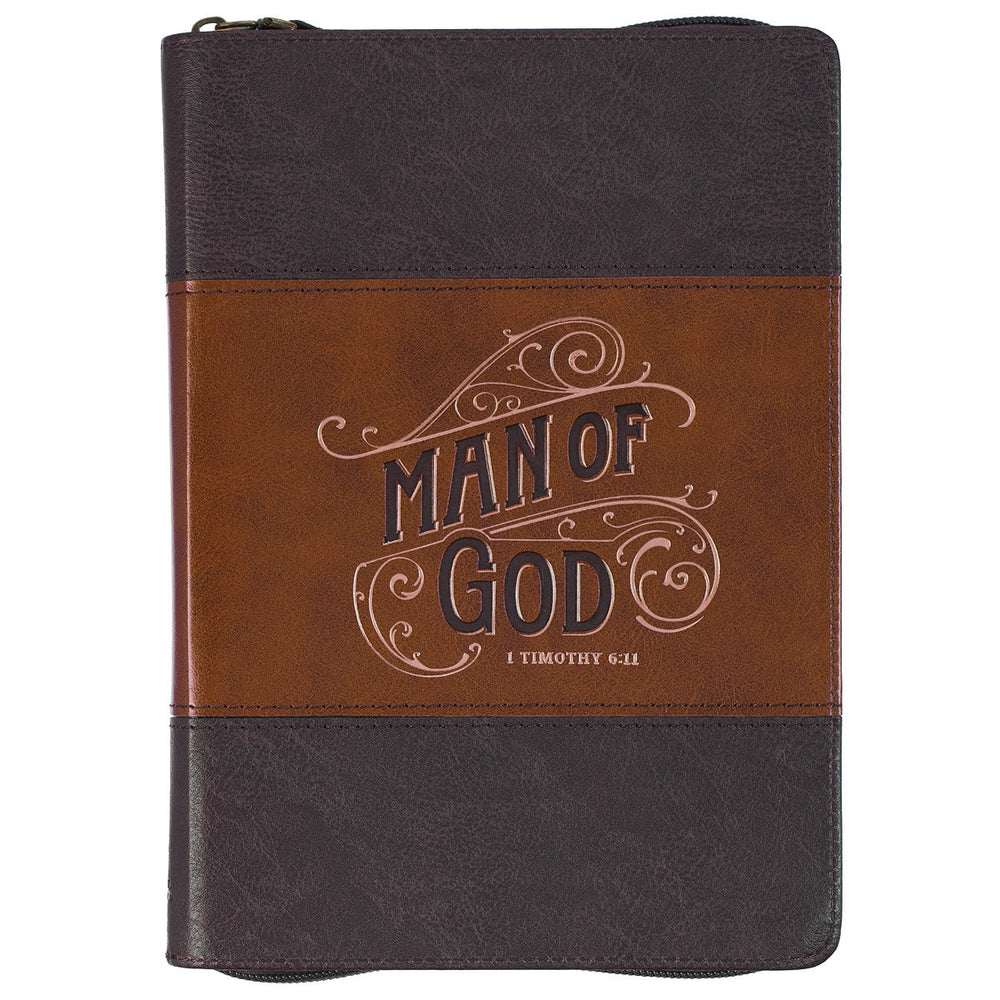DIARIO DE PIEL SINTÉTICA , COLOR MIEL CON CREMALLERA "MAN OF GOD"