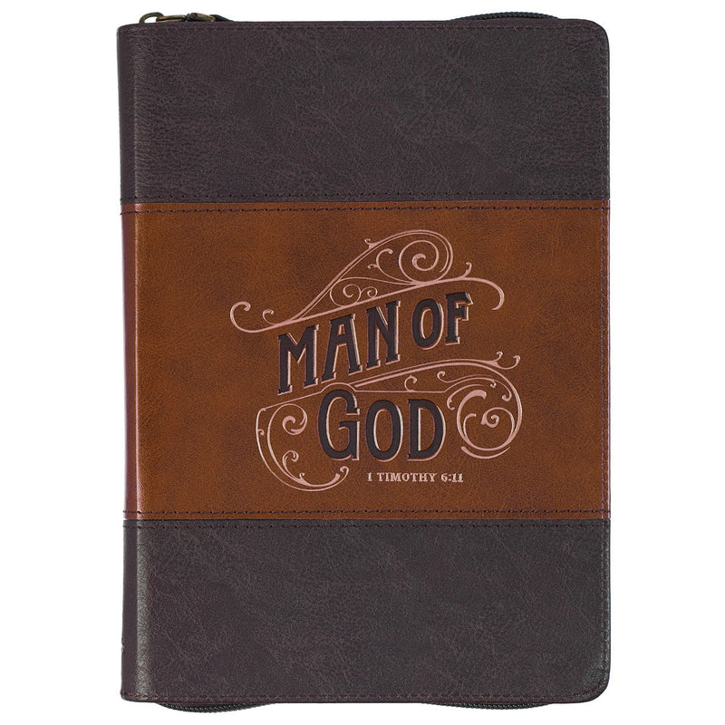 DIARIO DE PIEL SINTÉTICA , COLOR MIEL CON CREMALLERA "MAN OF GOD"