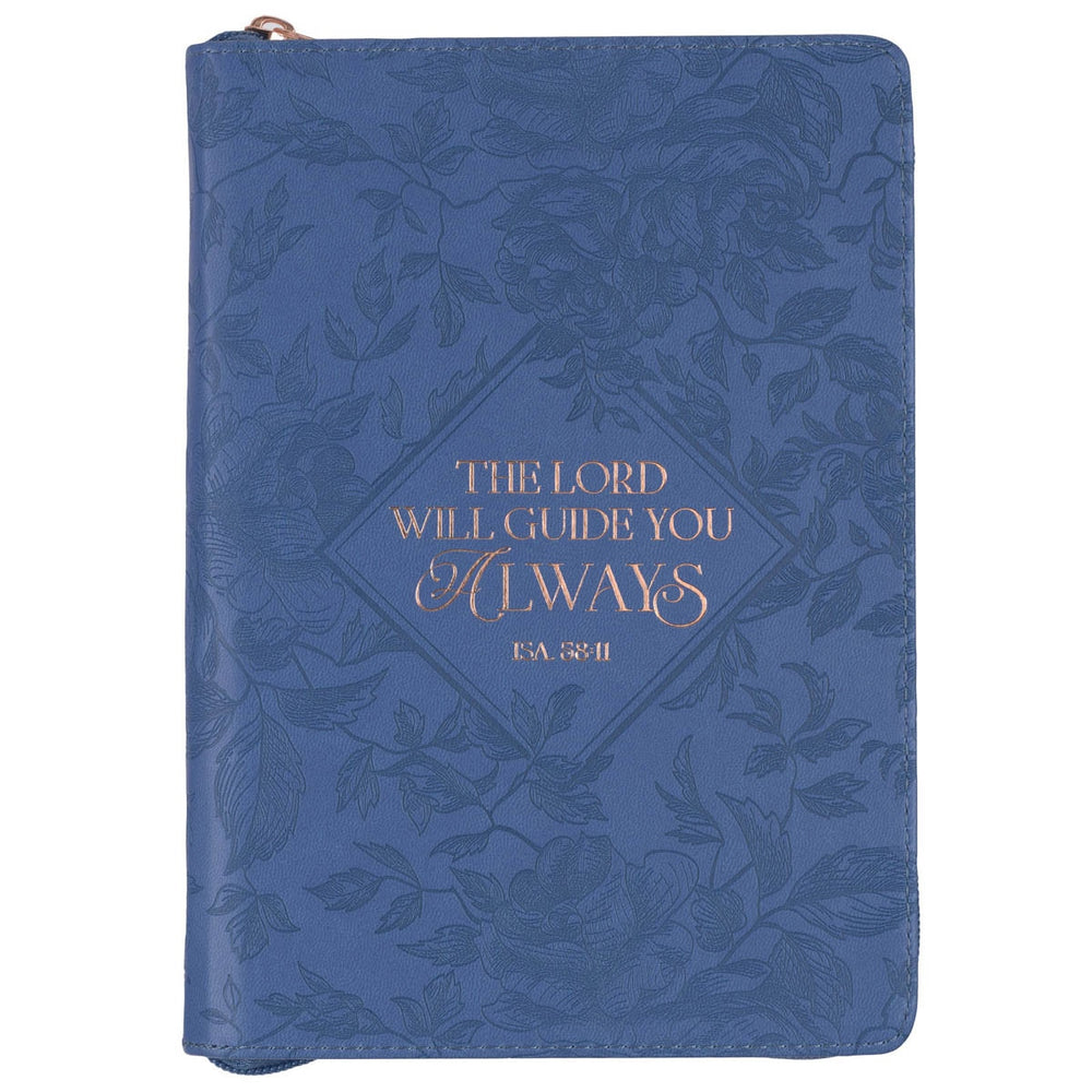 DIARIO CLÁSICO DE PIEL SINTÉTICA, COLOR AZUL CON CREMALLERA "THE LORD WILL GUIDE YOU"