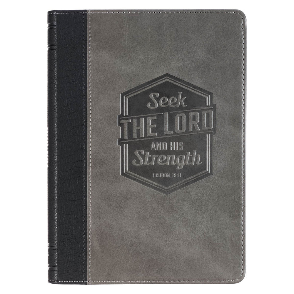DIARIO CLÁSICO DE PIEL SINTÉTICA, COLOR NEGRO Y GRIS "SEEK THE LORD"