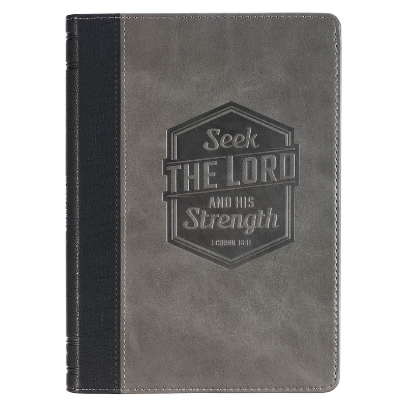 DIARIO CLÁSICO DE PIEL SINTÉTICA, COLOR NEGRO Y GRIS "SEEK THE LORD"