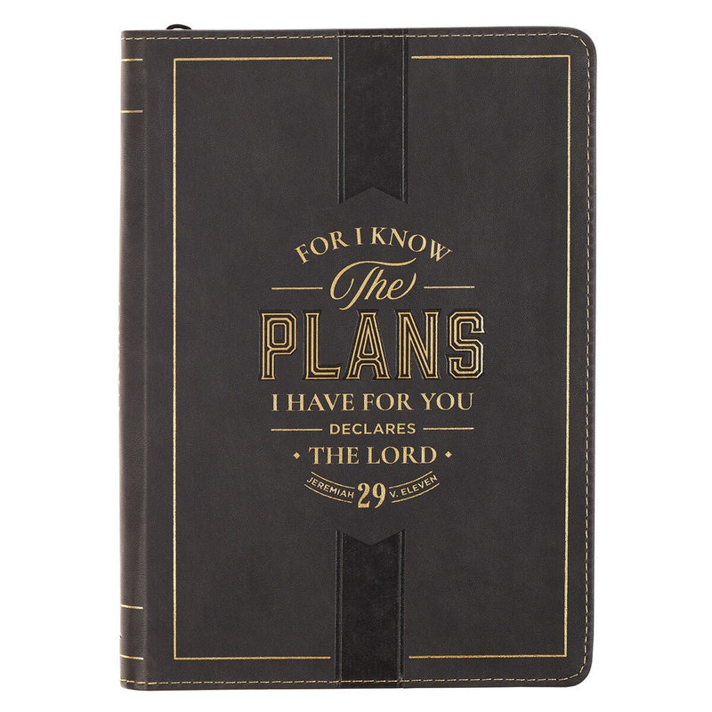 DIARIO CLÁSICO DE PIEL SINTÉTICA, COLOR CARBÓN CON CIERRE DE CREMALLERA "THE PLANS "