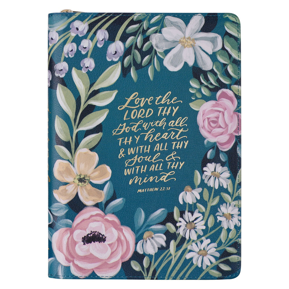 DIARIO DE PIEL SINTÉTICA CON DISEÑO FLORAL VERDE AZULADO "LOVE THE LORD "