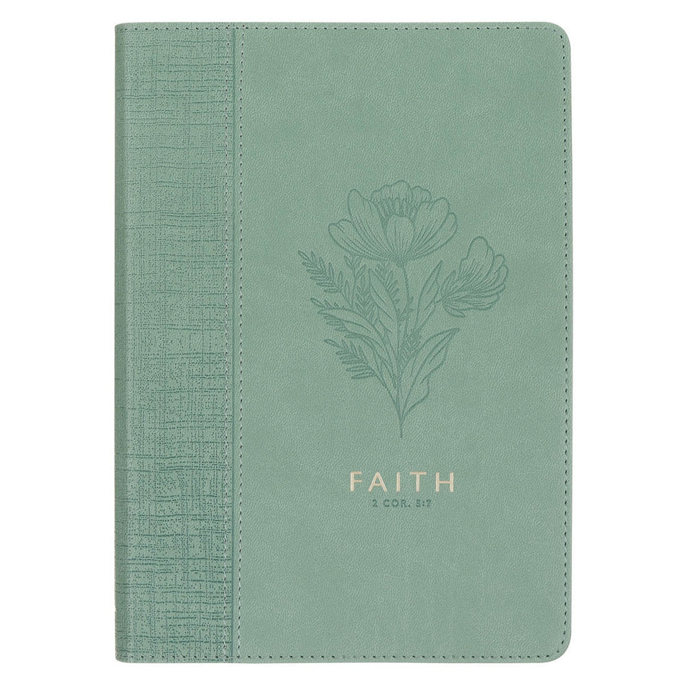 Cuaderno tipo Agenda en Cuero Sintético Floral Turquesa “Faith” – 2 Corintios 5:7