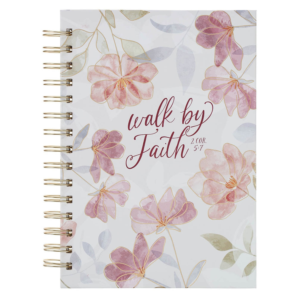 Cuaderno Argollado “Camina por Fe” con Diseño Floral Rosa – 2 Corintios 5:7