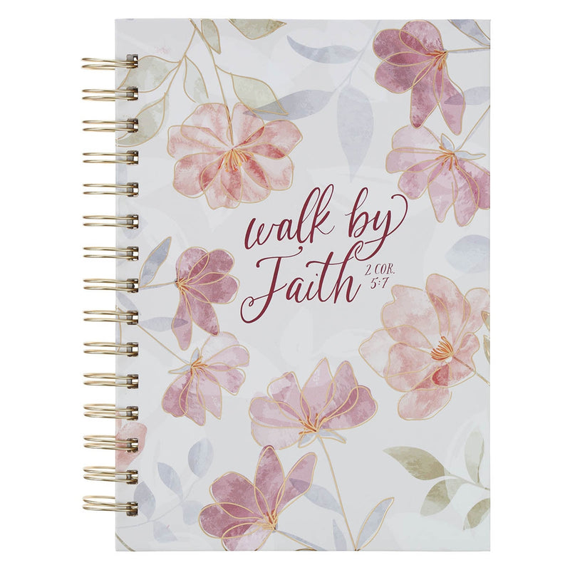 Cuaderno Argollado “Camina por Fe” con Diseño Floral Rosa – 2 Corintios 5:7