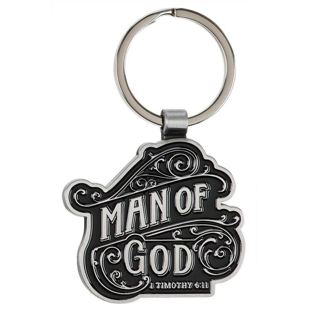 Llavero Metálico “Man of God” Negro y Plata – 1 Timoteo 6:11