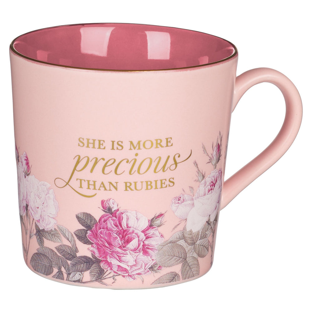 Mug rosa floral "More precious than rubies"
