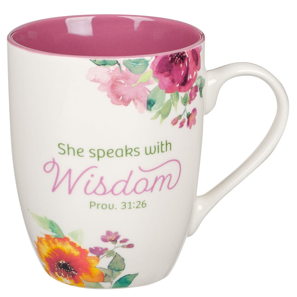 Mug rosa floral "She speaks whit wisdom "