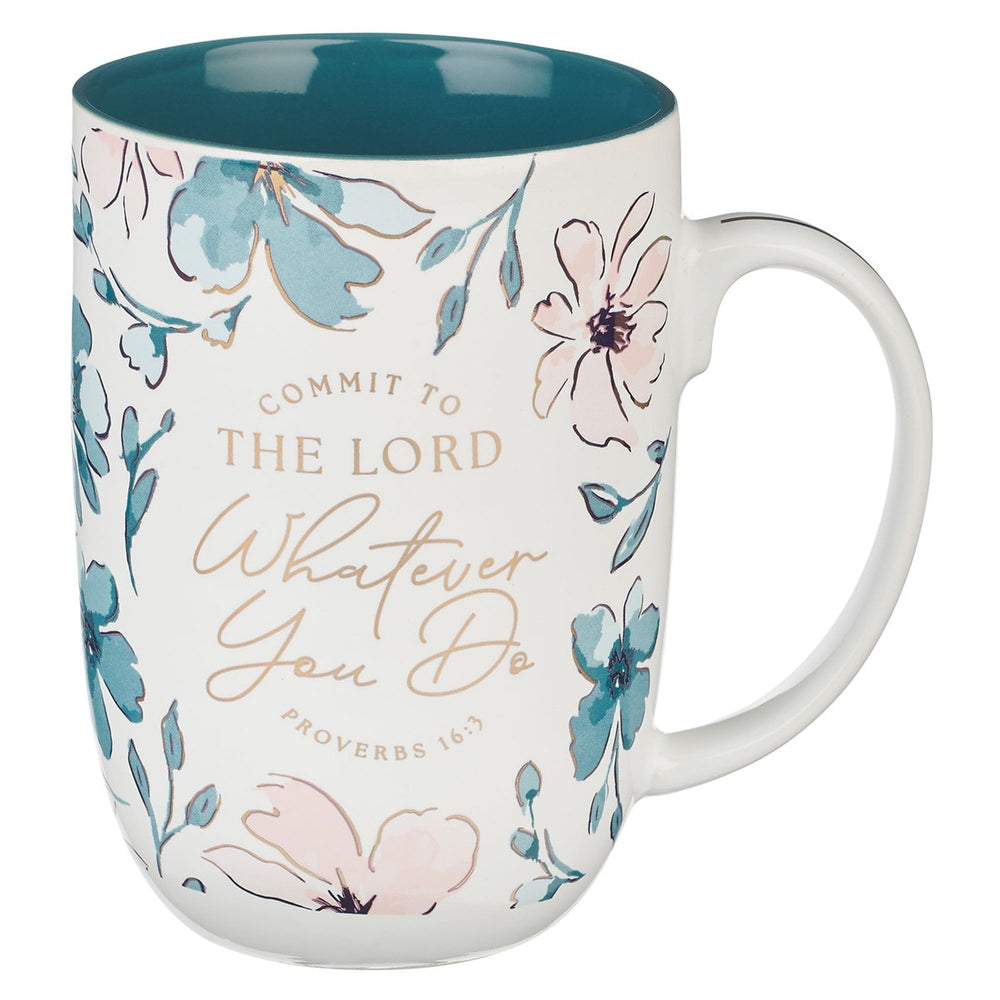 Mug Whatever You Do Floral Verde Azulado – Proverbios 16:3