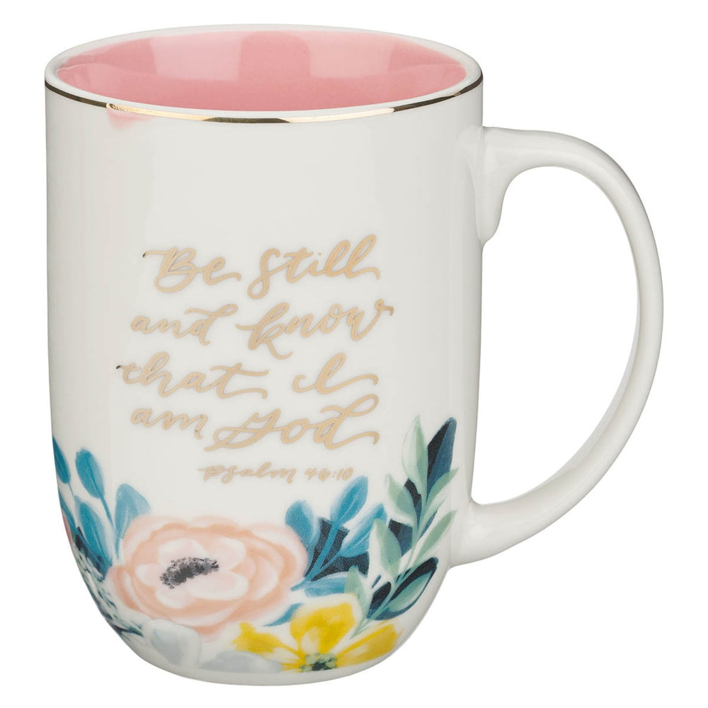 Mug Floral Rosa “En Quietud Confía en Dios” – Salmo 46:10