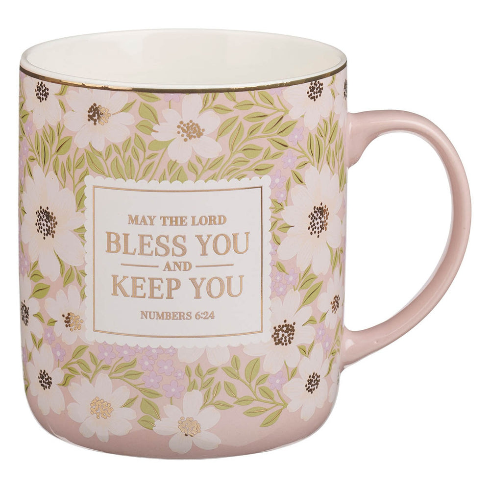 Mug Bless and Keep You Floral Rosa – Números 6:24
