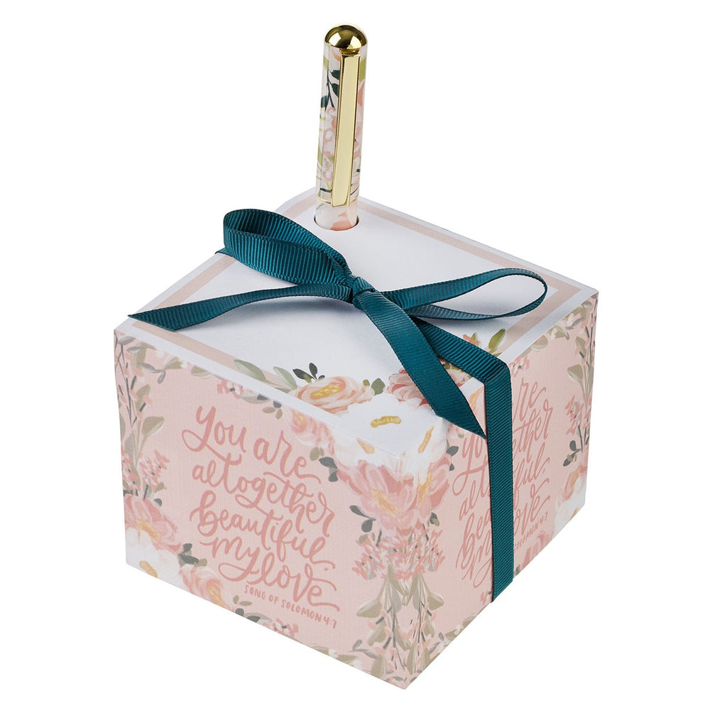 Bloc de Notas Floral Rosa con Bolígrafo You Are Beautiful Song 4:7
