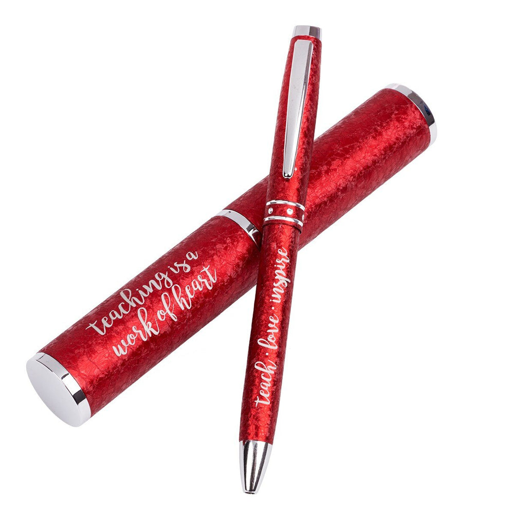 BOLÍGRAFO CON ESTUCHE ROJO " TEACHING IS A WORK OF HEART"